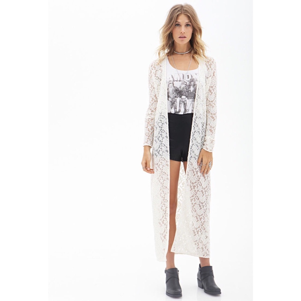 Floral lace beige long cardigan/ kimono/ cover up